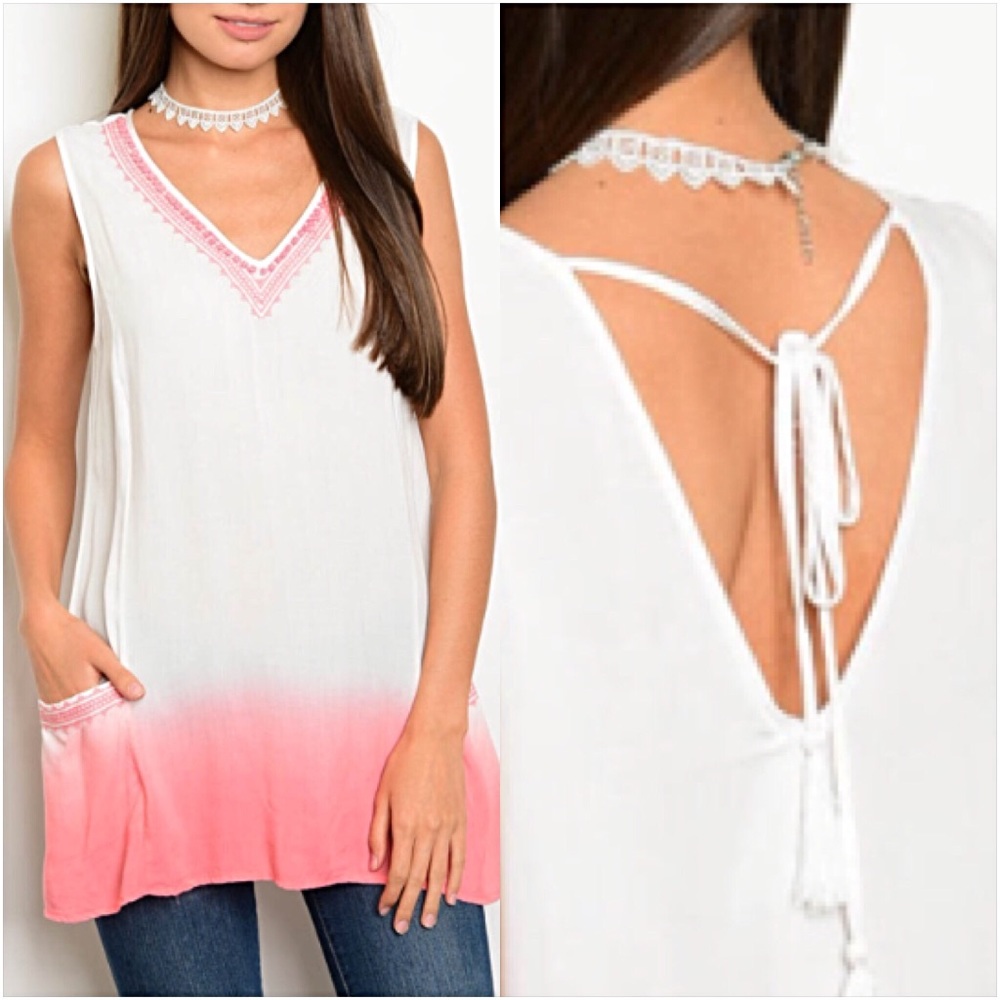 Blush Ombré Sleeveless Tunic Top Blouse SM - Picture 3 of 4